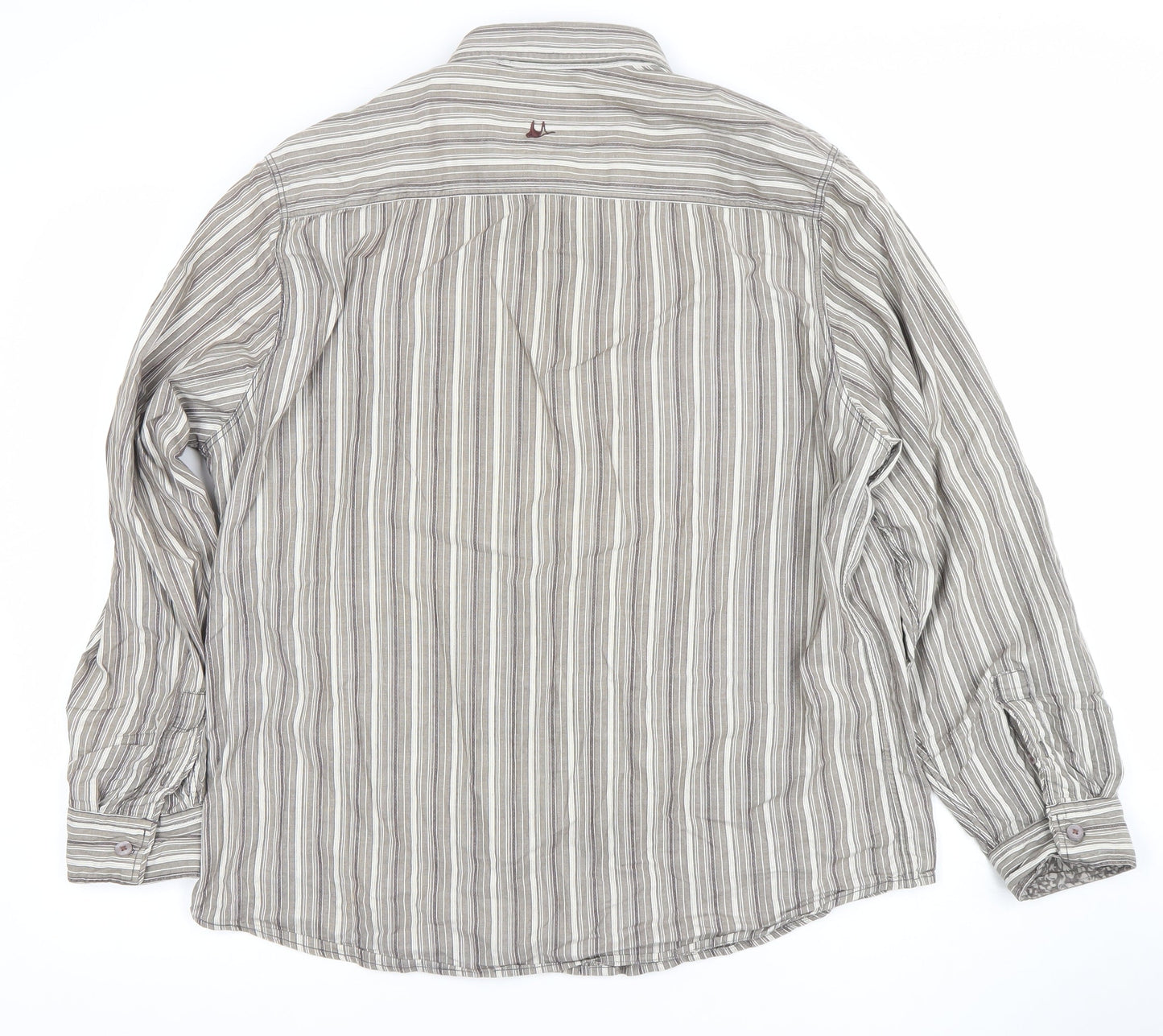 Mantaray Women Grey Striped Long Sleeve Button-Up Cotton Shirt Size L