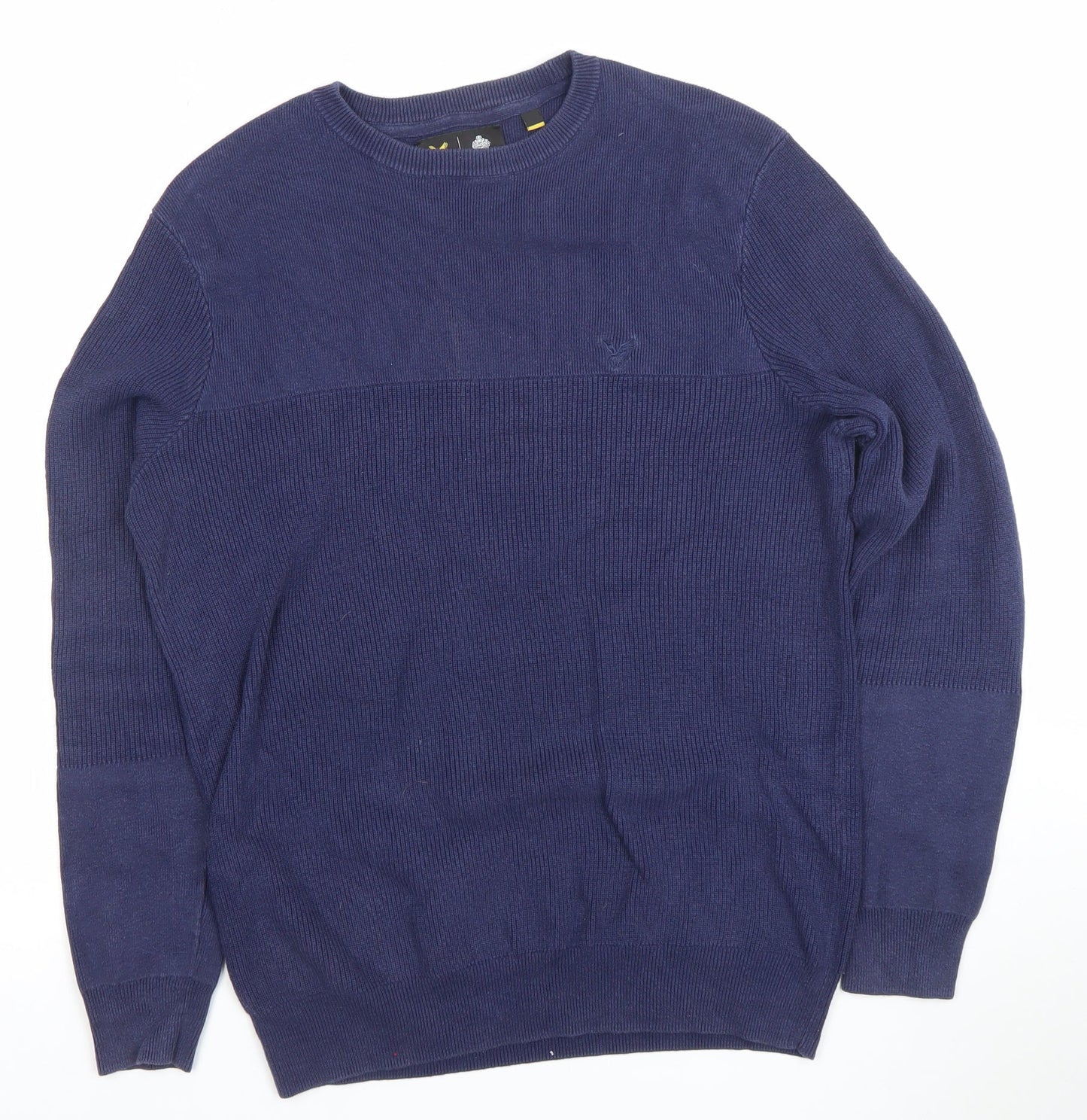 Lyle & Scott Men's Blue Cotton Crew Neck Jumper Size S