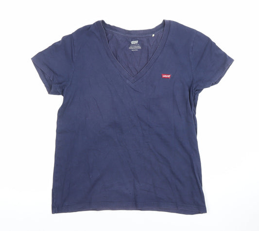 Levi's Womens Blue V-Neck Short Sleeve Cotton T-Shirt XS