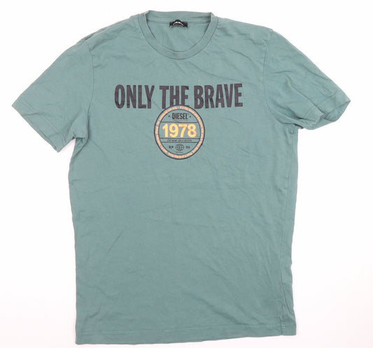 Diesel Men's Green Graphic Print Crew Neck Cotton T-Shirt Size S