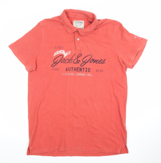 Jack & Jones Men's Red XL Polo Shirt Authentic Graphic Cotton