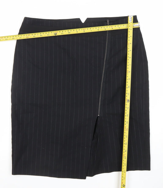 Gerard Darel Women Black Pinstripe Knee Length Pencil Skirt Size 14