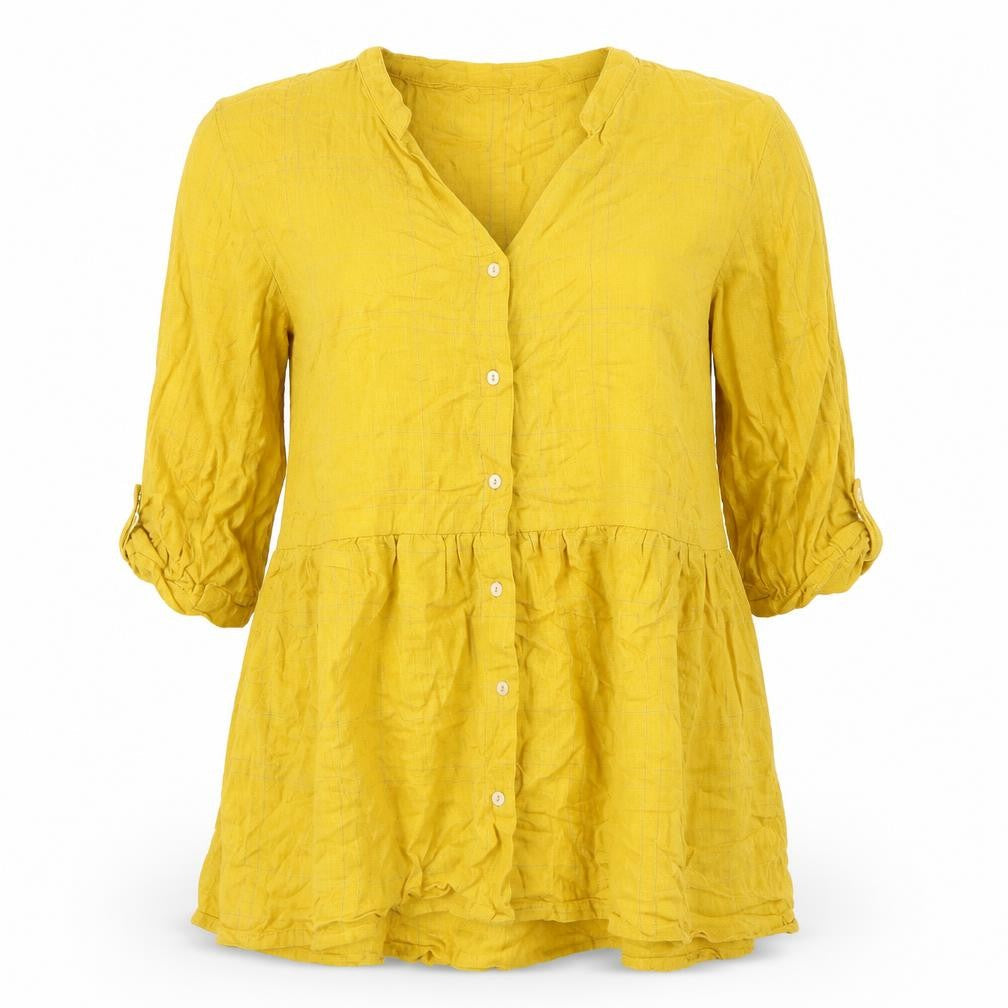 Breakout Women's Yellow Cotton 3/4 Sleeve Tunic Button-Up Top - Size S