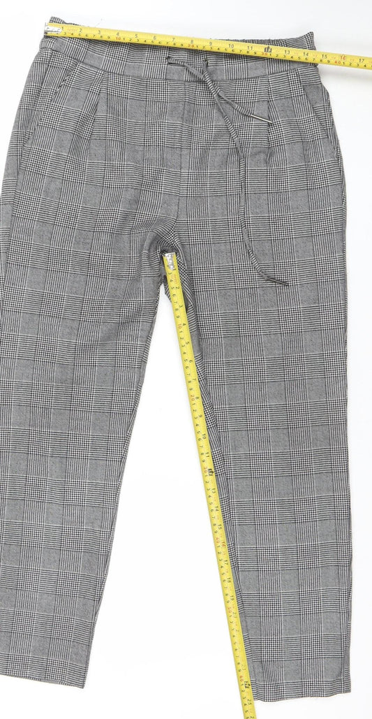 Vero Moda Women's Grey Check Elastic Waist Trousers Size S