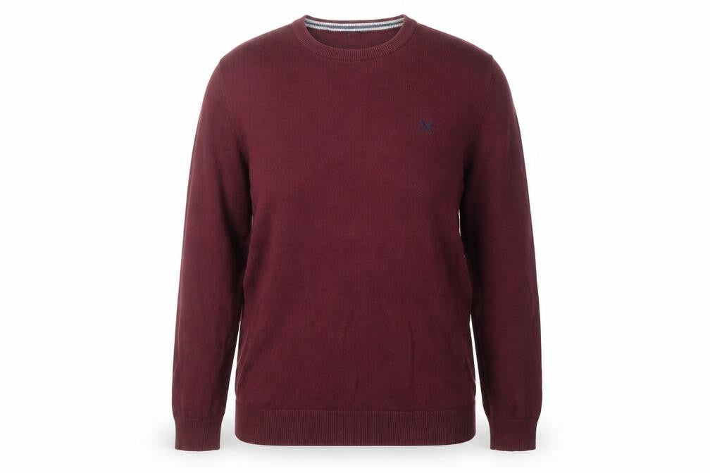 Front view of Crew Clothing women’s red cotton crew neck jumper, size L
