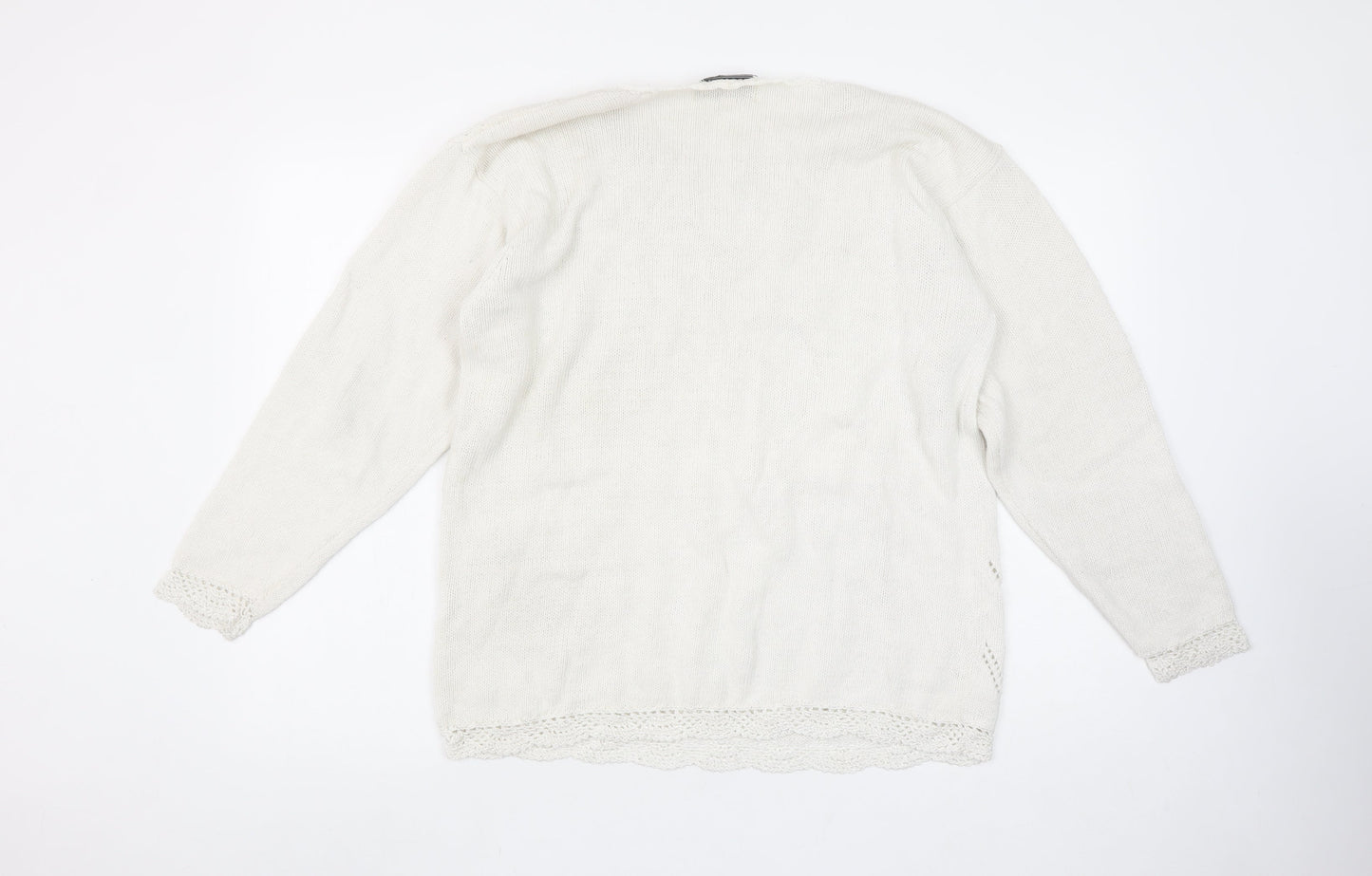 HONEY Women’s Ivory Open-Knit Beaded Pullover Jumper Size M