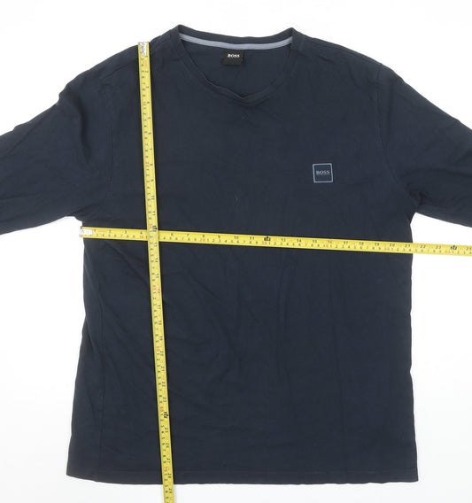 Hugo Boss Men's Blue Long Sleeve Cotton Crew Neck T-Shirt XL