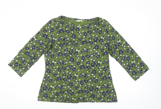 Seasalt Cornwall Womens Green Floral 3/4 Sleeve Cotton Top Size 16