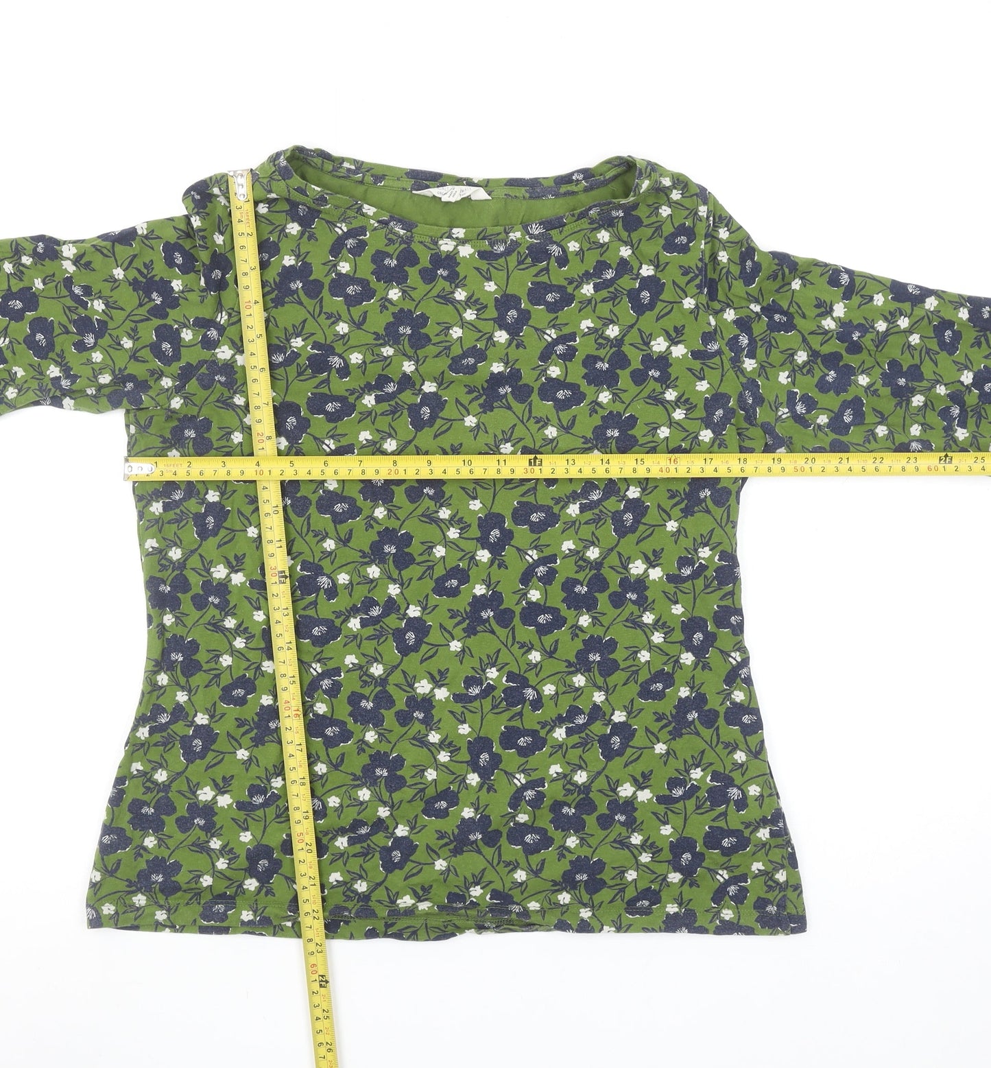 Seasalt Cornwall Womens Green Floral 3/4 Sleeve Cotton Top Size 16