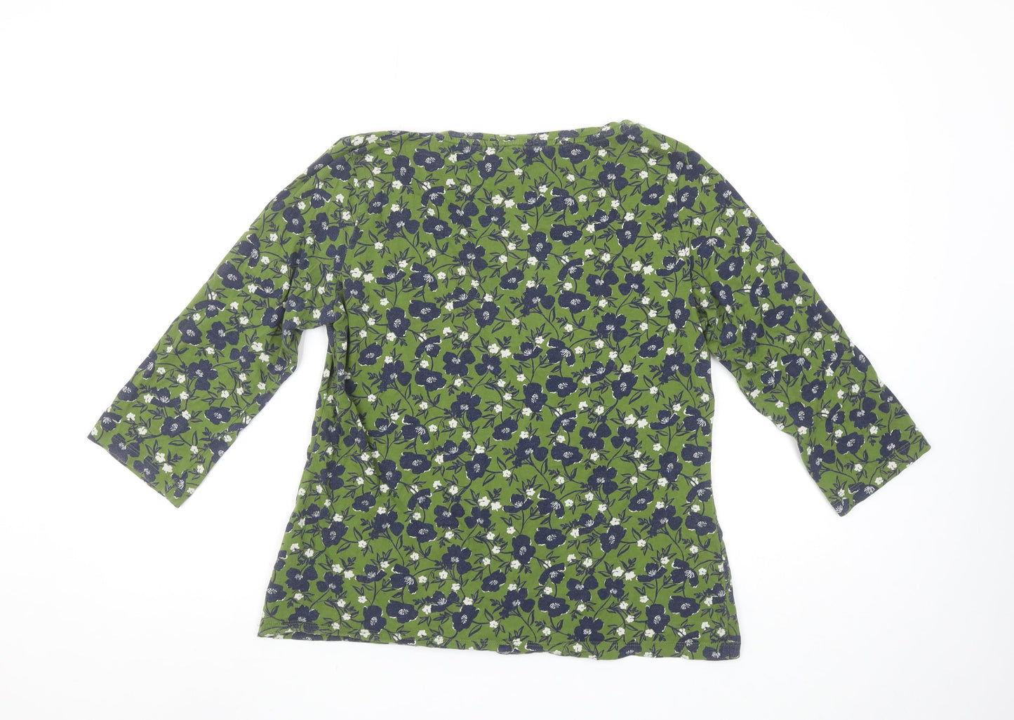 Seasalt Cornwall Womens Green Floral 3/4 Sleeve Cotton Top Size 16