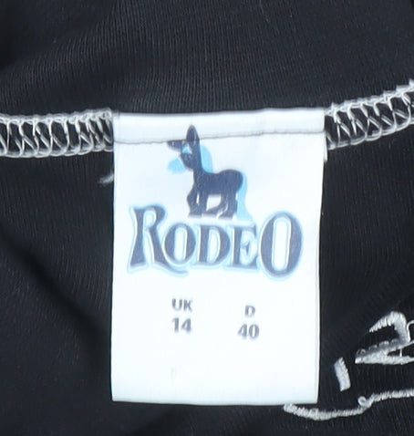 Rodeo Women's Black Long Sleeve Roll Neck Cotton Top UK 14