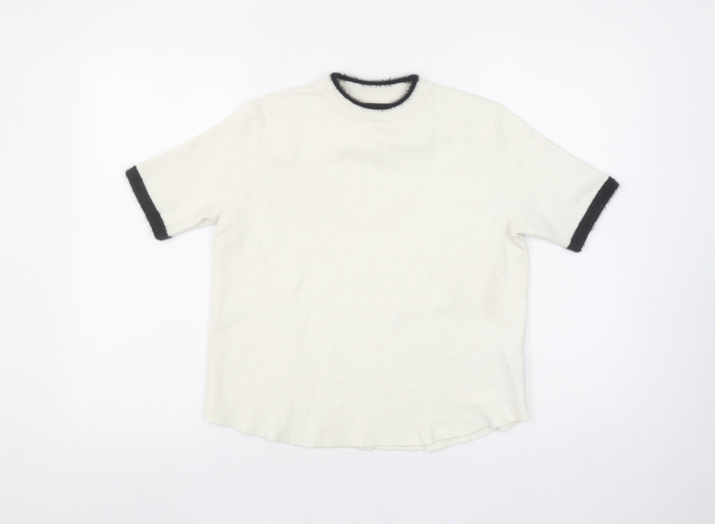 Zara Women Ivory Short Sleeve Knit Pullover Jumper Size S