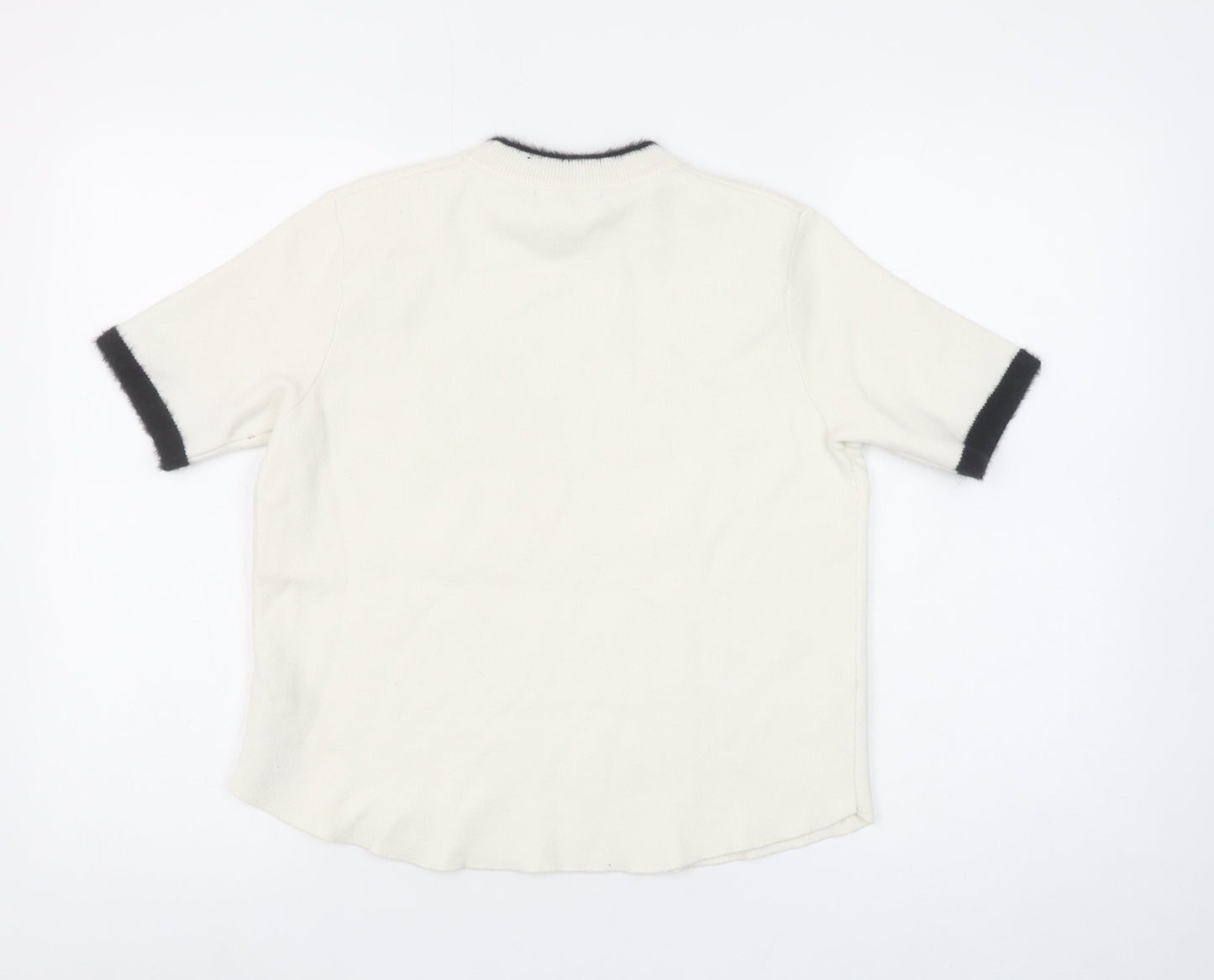 Zara Women Ivory Short Sleeve Knit Pullover Jumper Size S