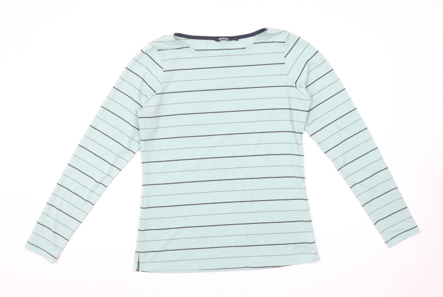 Rohan Women Blue Striped Long Sleeve Cotton Boat Neck T-Shirt Size 10