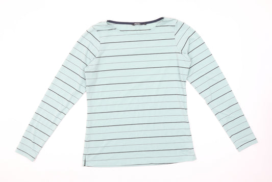 Rohan Women Blue Striped Long Sleeve Cotton Boat Neck T-Shirt Size 10