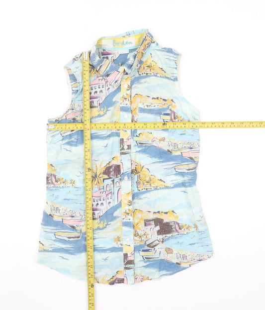 Boden Women's Multicoloured Cotton Sleeveless Collared Tunic Blouse Size 8