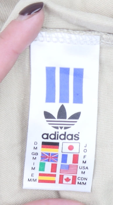 Adidas Men's Beige XL Long Sleeve Logo Cotton T-Shirt