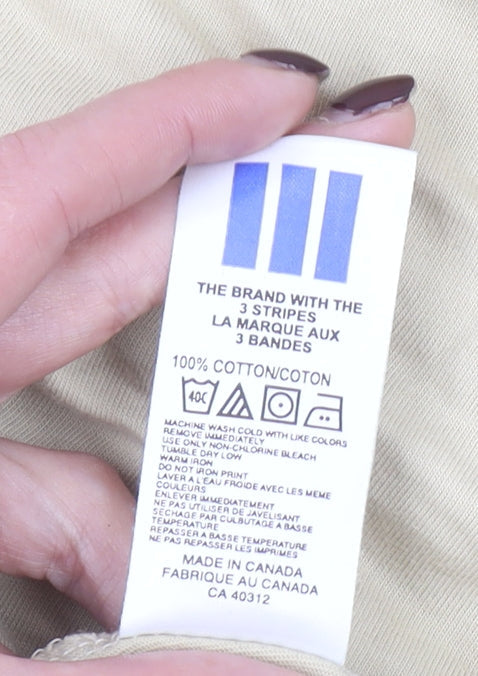 Adidas Men's Beige XL Long Sleeve Logo Cotton T-Shirt