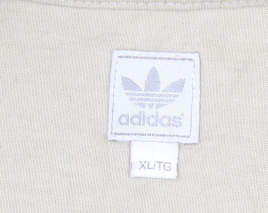 Adidas Men's Beige XL Long Sleeve Logo Cotton T-Shirt