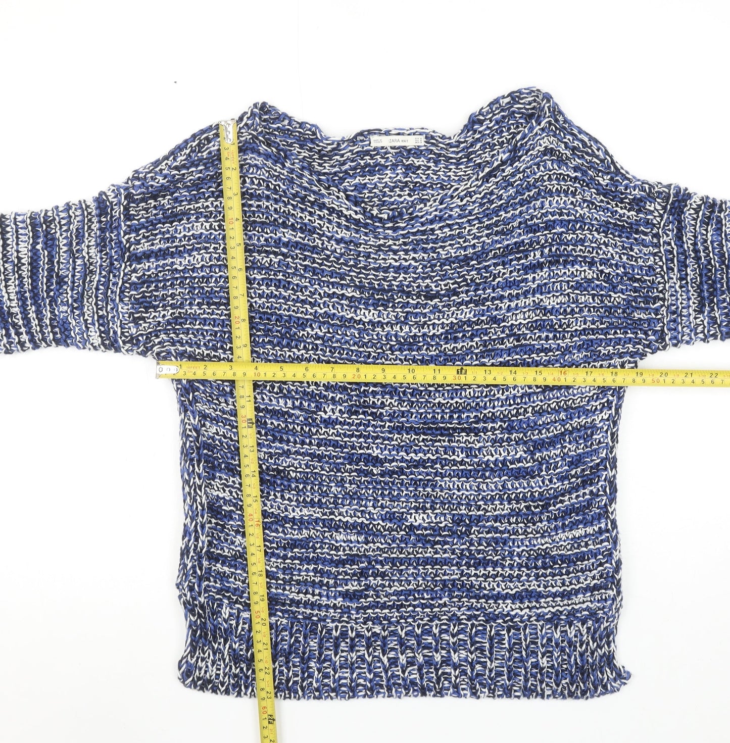 Zara Women Blue Chunky-Knit Acrylic Pullover Jumper Size M