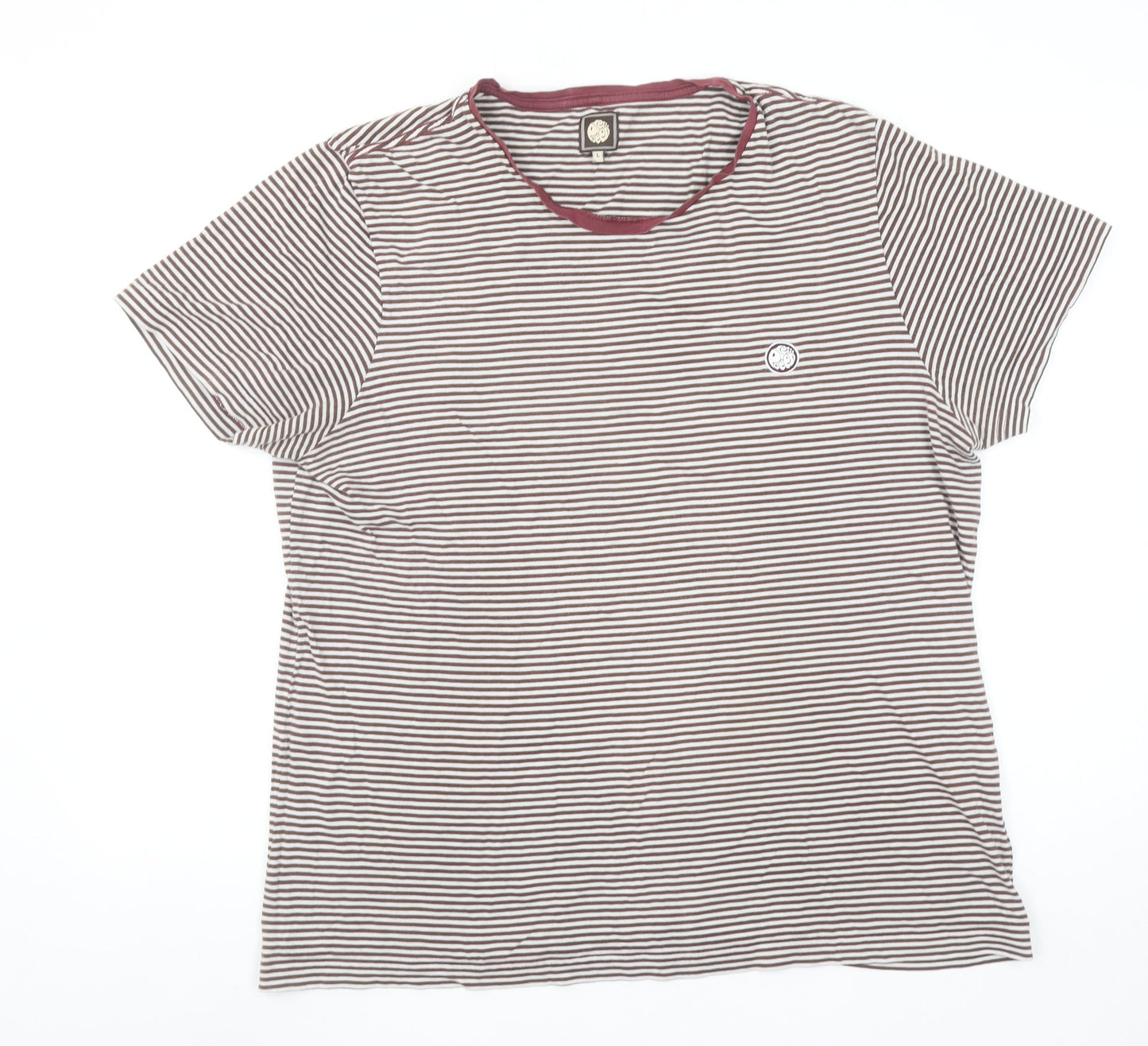 Pretty Green Women’s Brown Striped Cotton Short Sleeve T-Shirt Size L