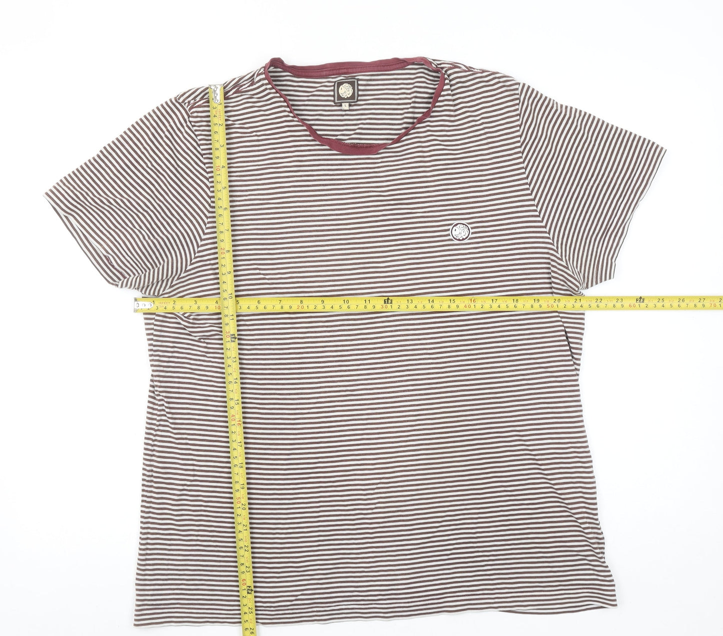 Pretty Green Women’s Brown Striped Cotton Short Sleeve T-Shirt Size L