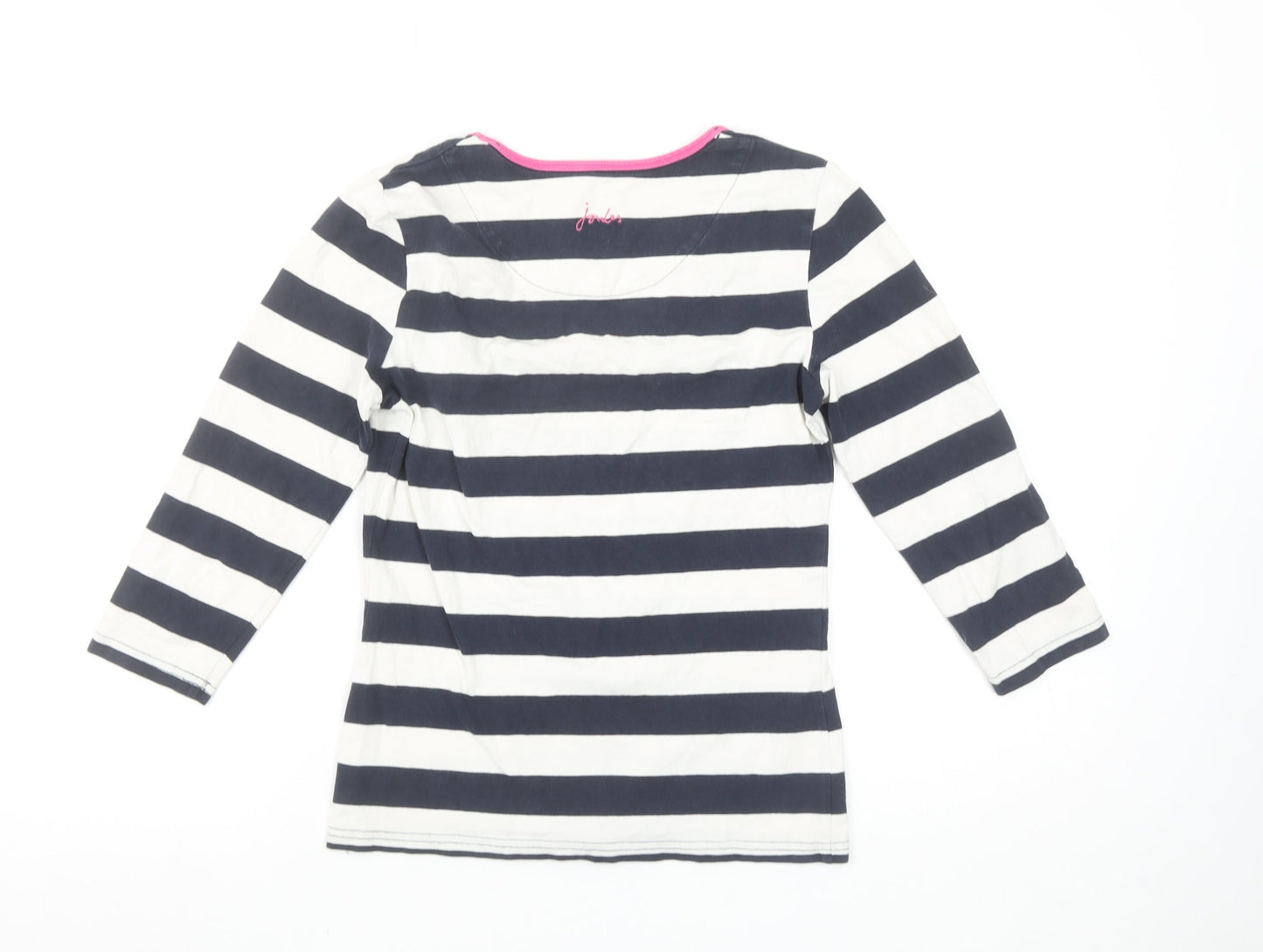 Joules Womens Blue Striped V-Neck 3/4 Sleeve Cotton T-Shirt Size 10