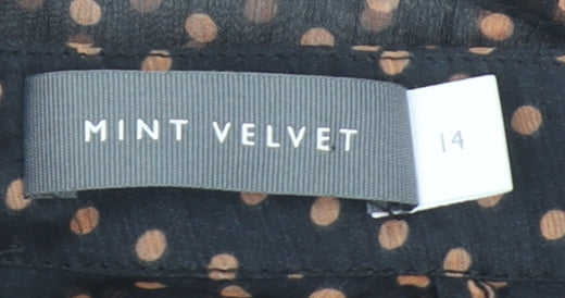 Mint Velvet Womens Black Polka Dot Sheer Tie Neck Blouse Size 14