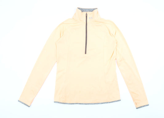 Under Armour Womens Beige Long Sleeve 1/4 Zip HeatGear Top Size S