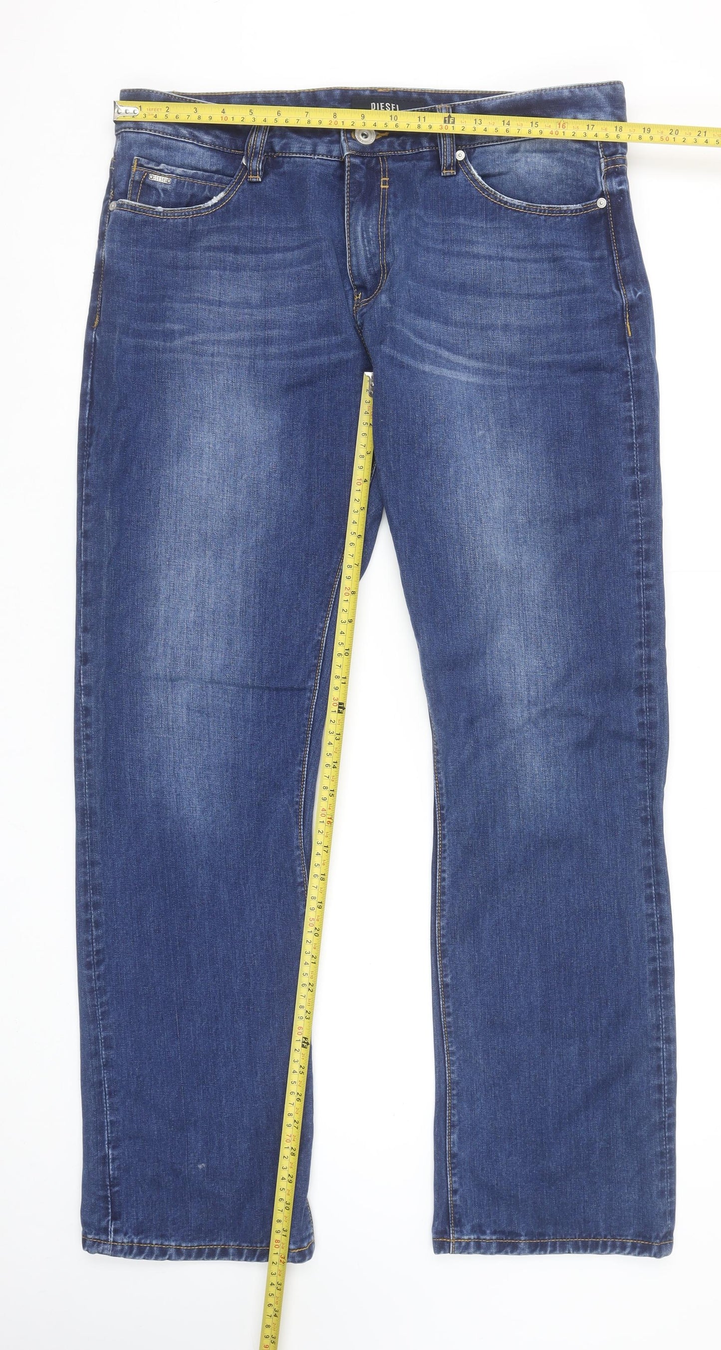 Diesel Men's Blue Straight Regular Fit Denim Jeans 36x32