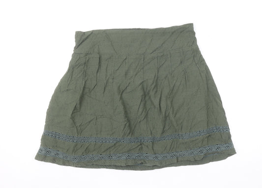 FatFace Women's Green Cotton A-Line Knee Length Skirt Size 12