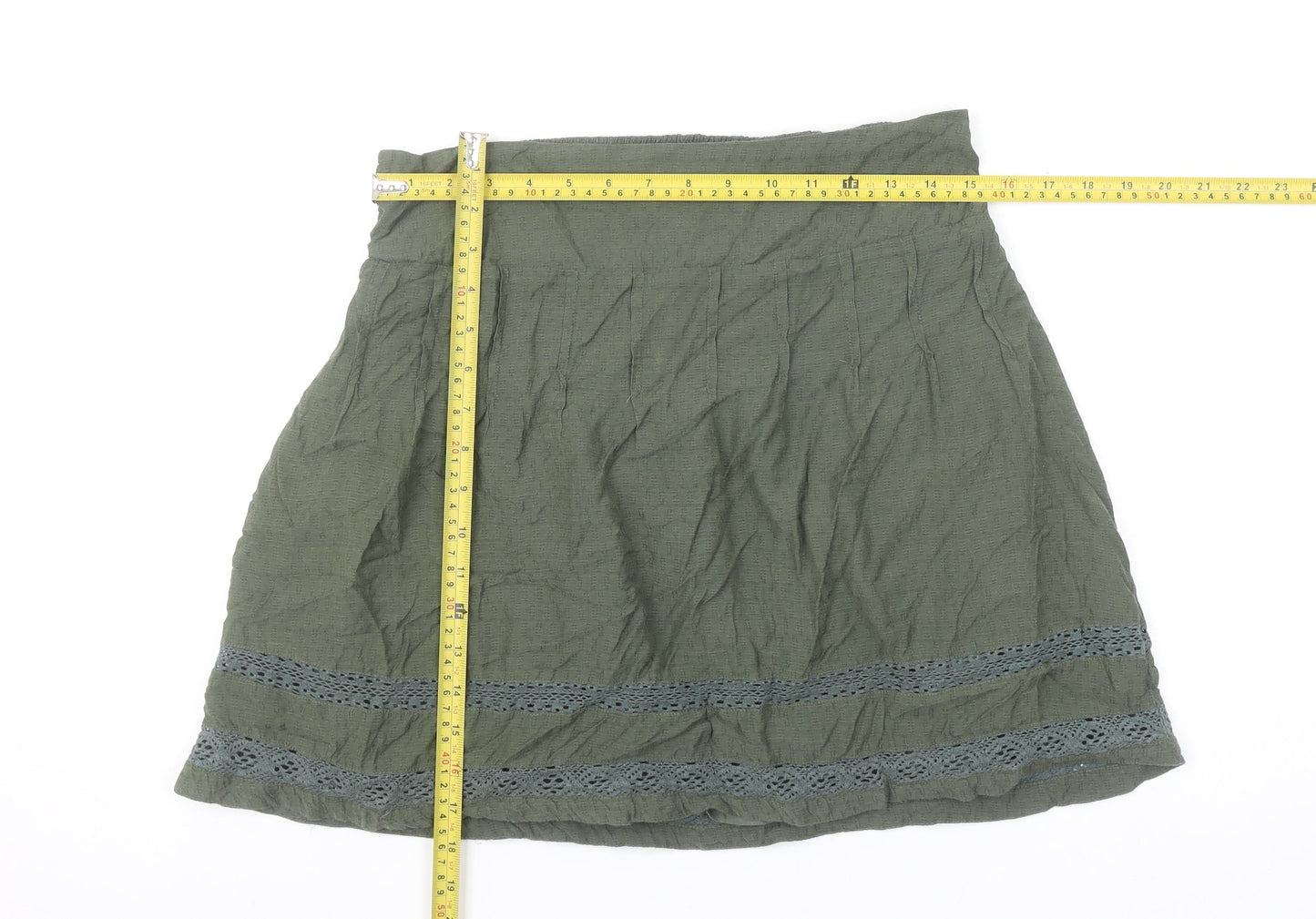 FatFace Women's Green Cotton A-Line Knee Length Skirt Size 12