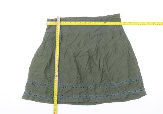 FatFace Women's Green Cotton A-Line Knee Length Skirt Size 12