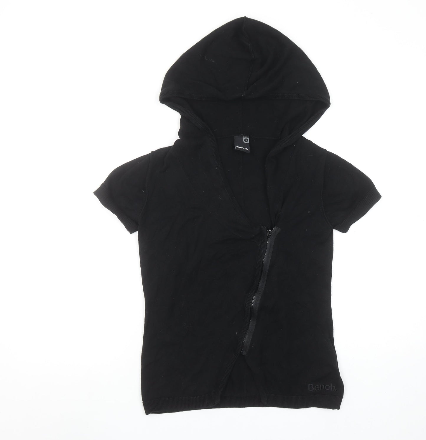 Bench Women's Black Hooded Full Zip Short Sleeve Cotton Jumper Size S