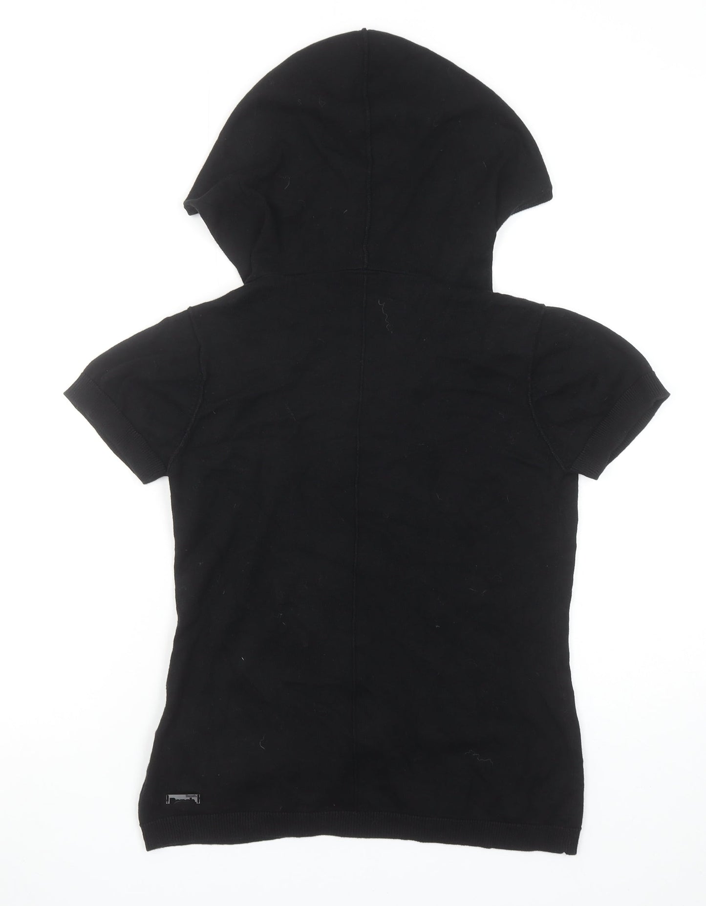 Bench Women's Black Hooded Full Zip Short Sleeve Cotton Jumper Size S