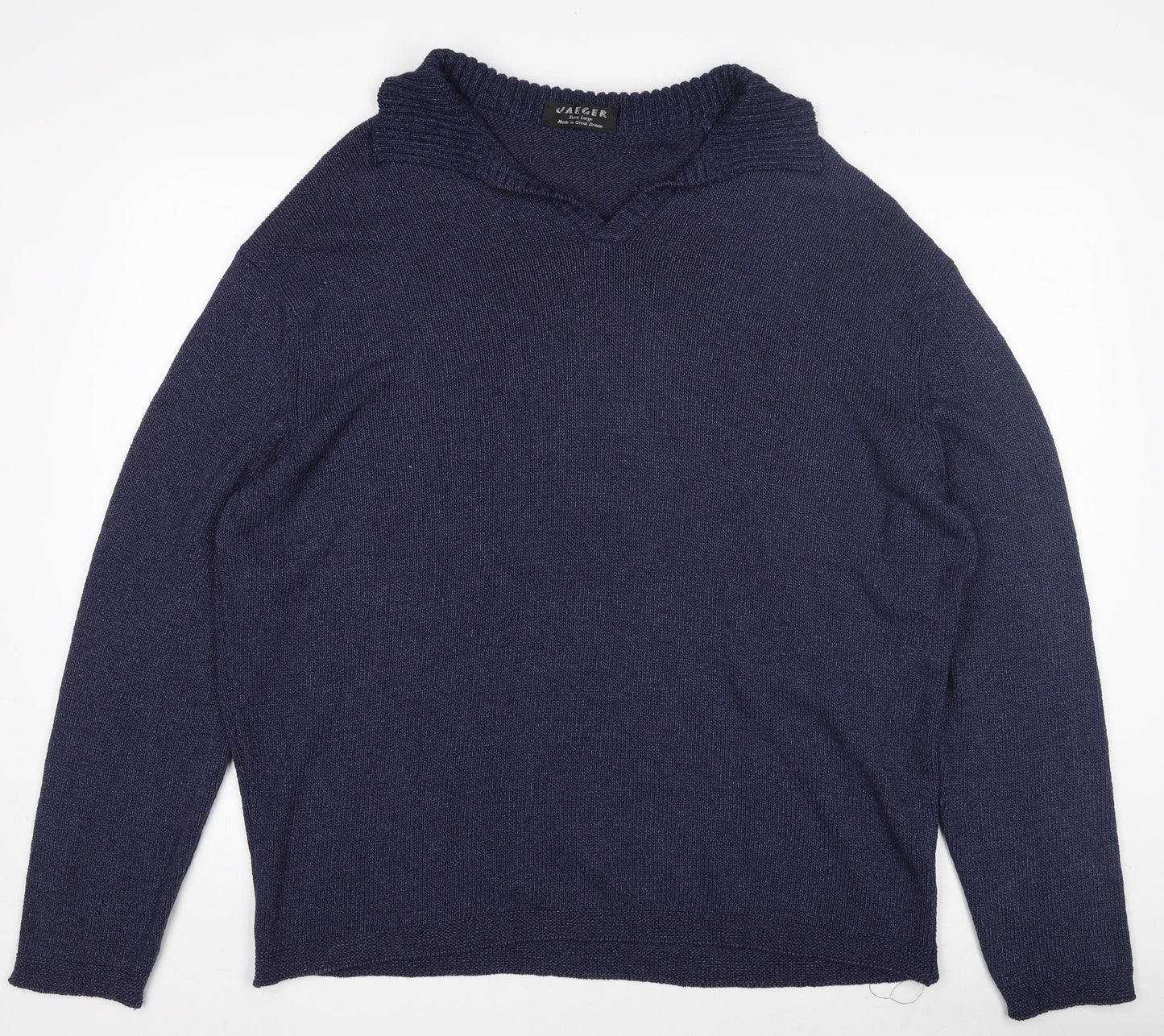 Jaeger Mens Blue Silk Cotton V-Neck Pullover Jumper XL