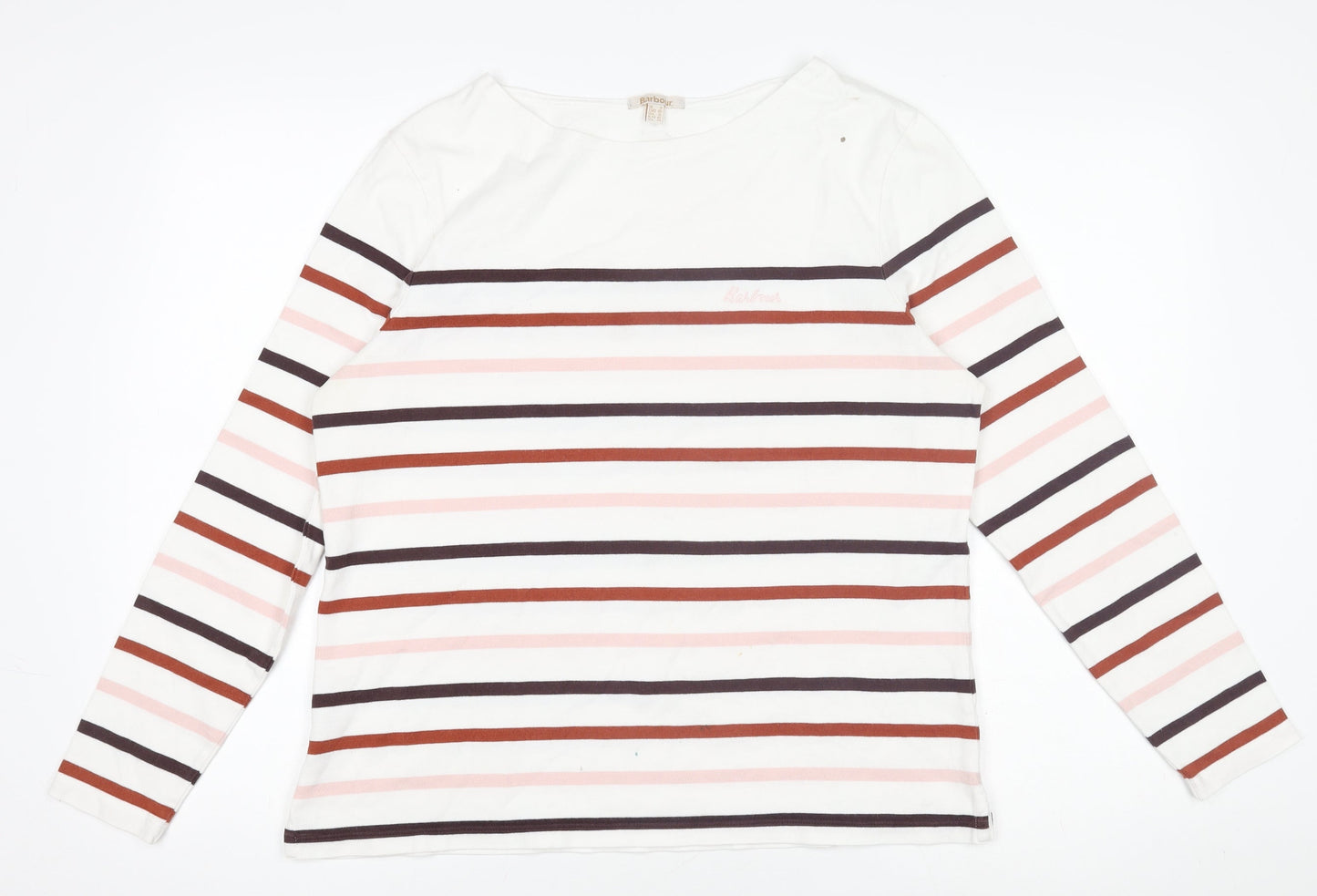 Barbour Women's White Striped Long Sleeve Hawkins Cotton Top UK 14