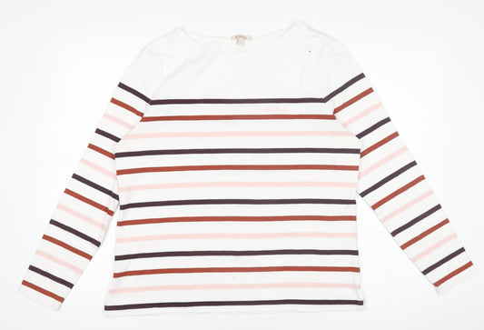 Barbour Women's White Striped Long Sleeve Hawkins Cotton Top UK 14