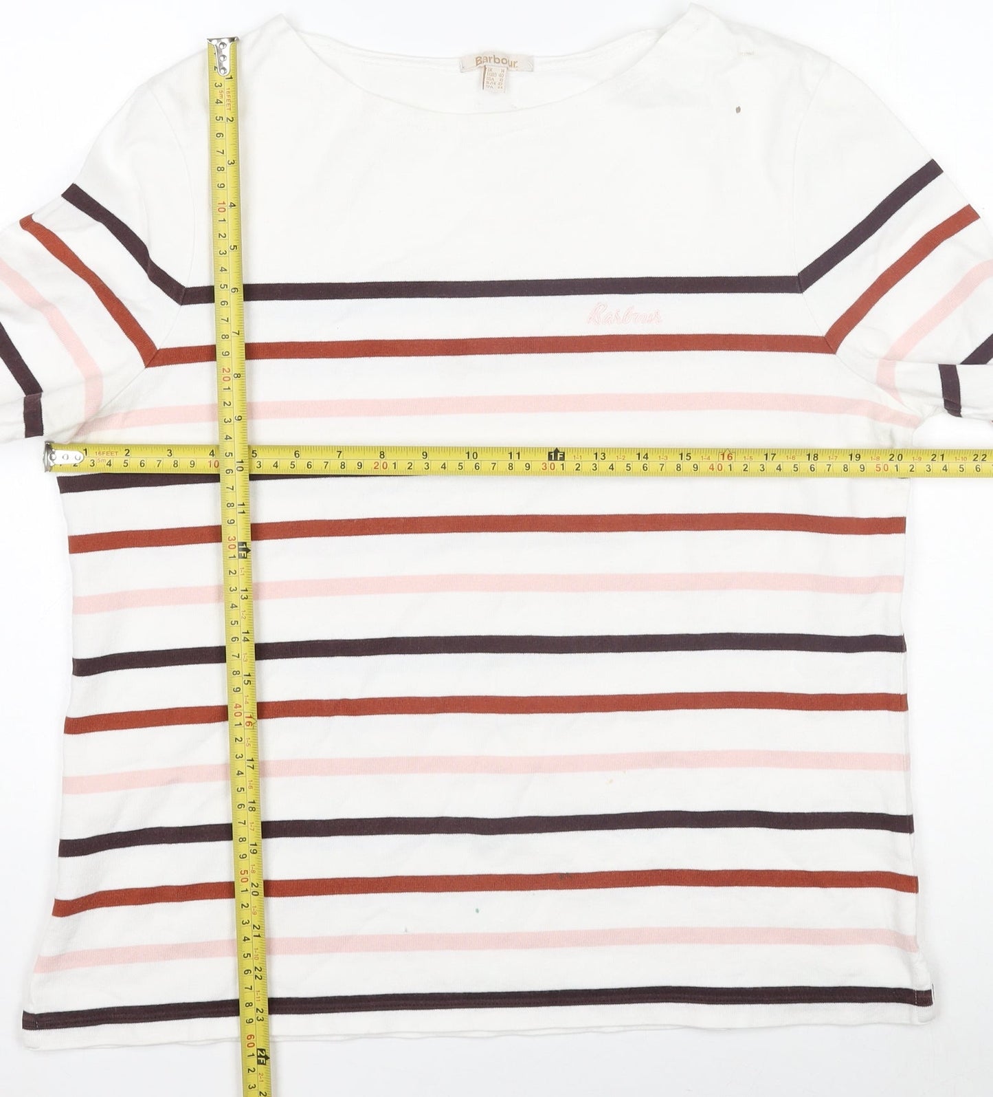 Barbour Women's White Striped Long Sleeve Hawkins Cotton Top UK 14