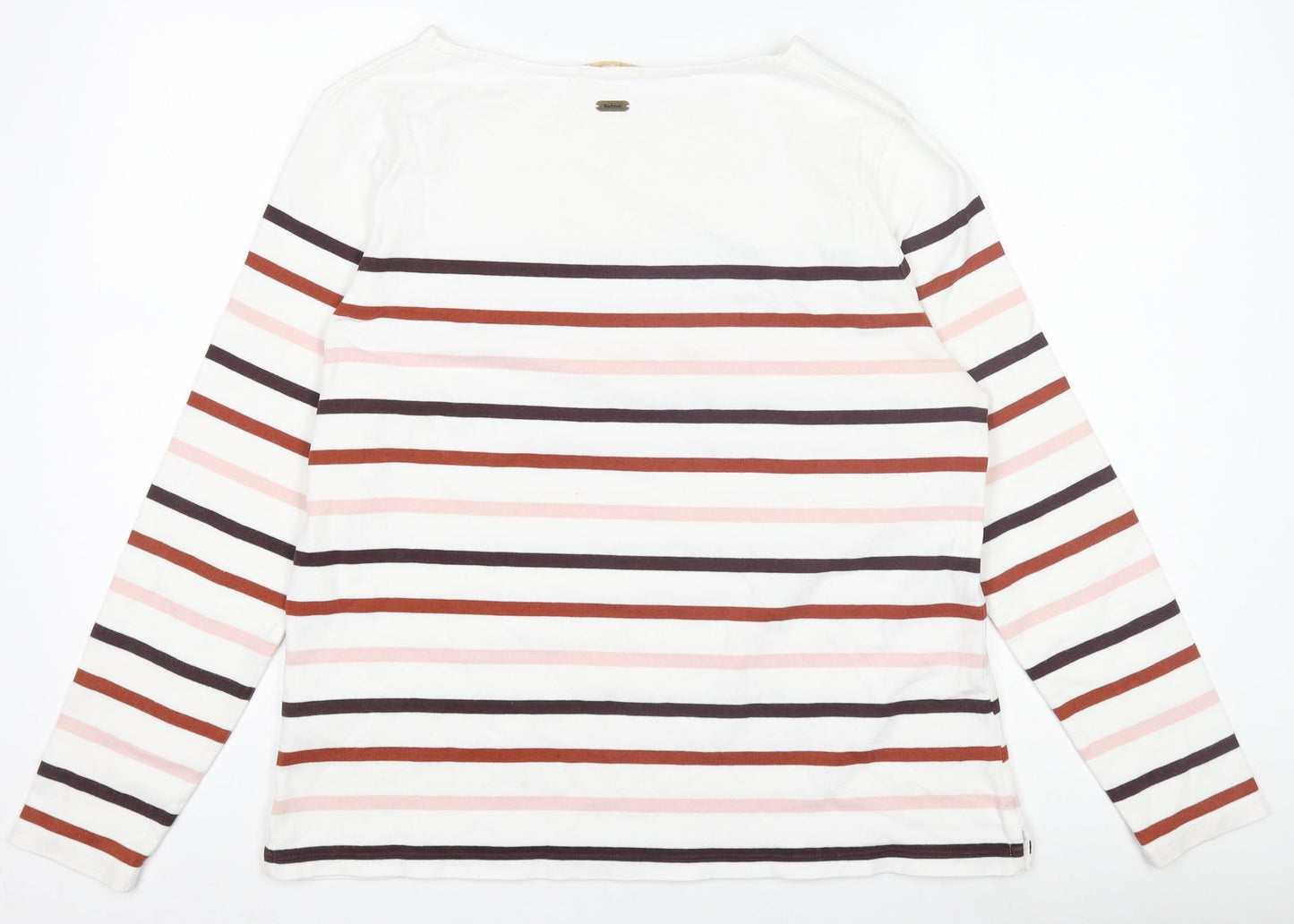 Barbour Women's White Striped Long Sleeve Hawkins Cotton Top UK 14