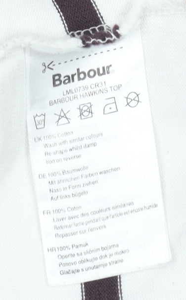 Barbour Women's White Striped Long Sleeve Hawkins Cotton Top UK 14
