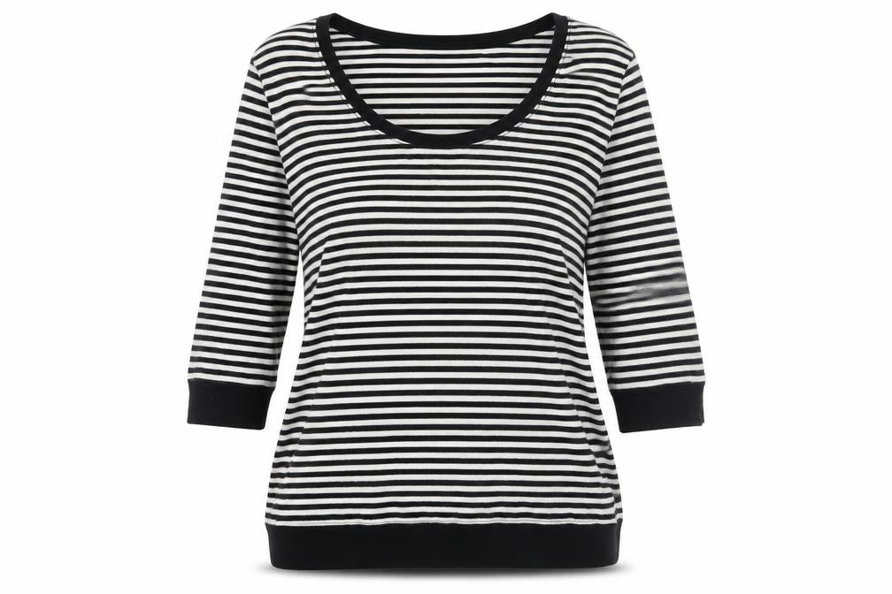 Next Women’s Black & White Striped 3/4 Sleeve Cotton Jersey T-Shirt Size 14