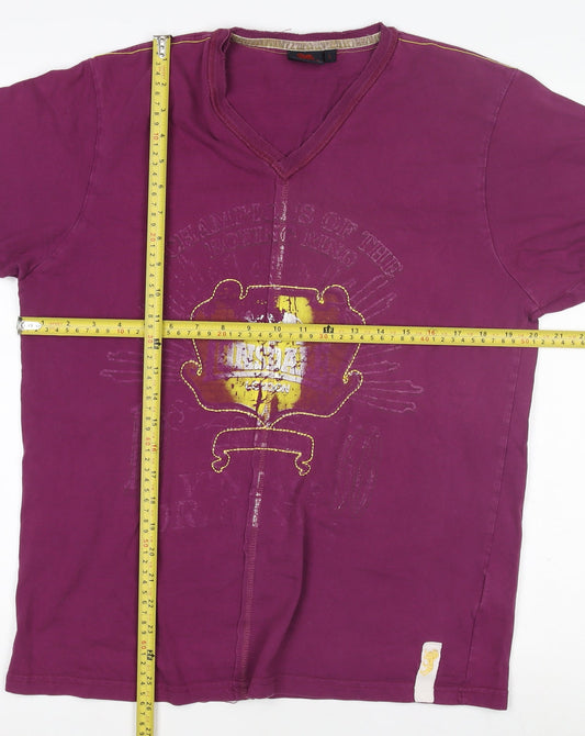 Lonsdale Men's Purple Vintage Boxing Graphic V-Neck T-Shirt Size L