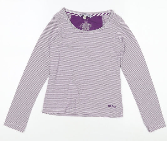 Fat Face Girls Purple Striped Long Sleeve Top Size 8-9Y Cotton Stretch Tee