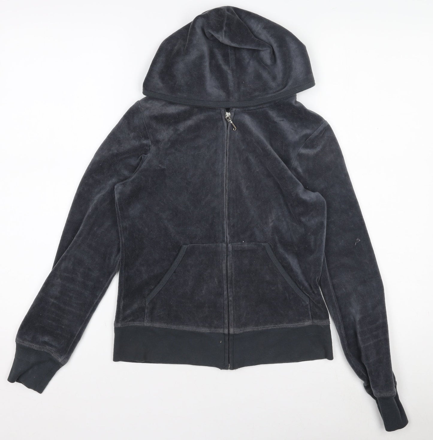 Juicy Couture Women’s Grey Velour Track Jacket S Hoodie Rhinestone Logo