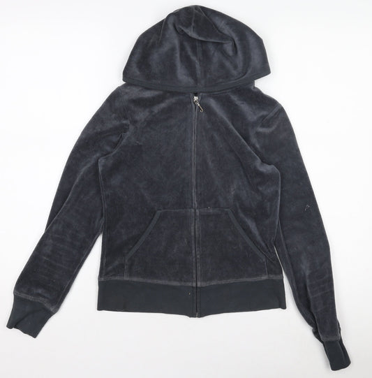 Juicy Couture Women’s Grey Velour Track Jacket S Hoodie Rhinestone Logo