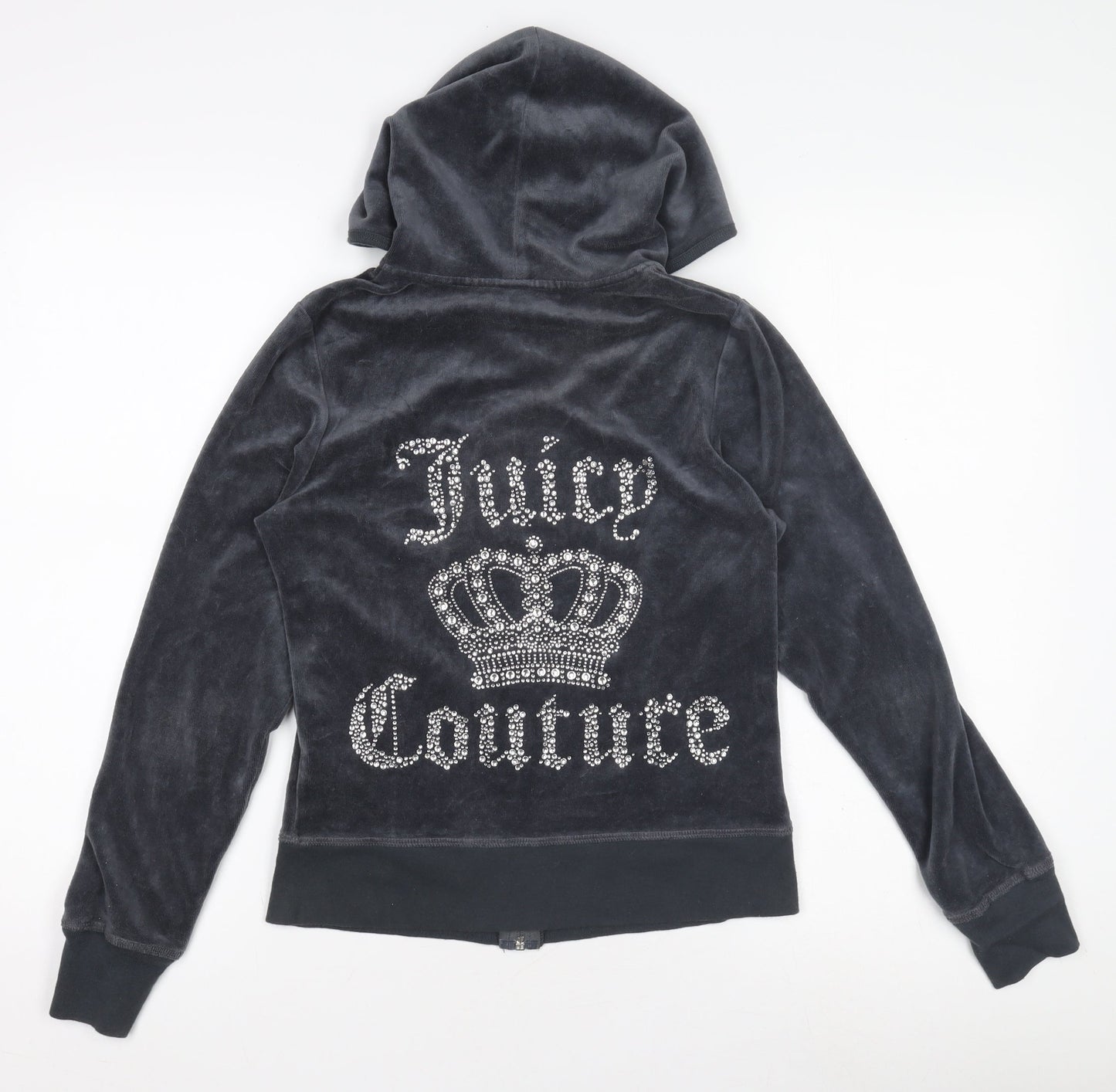 Juicy Couture Women’s Grey Velour Track Jacket S Hoodie Rhinestone Logo