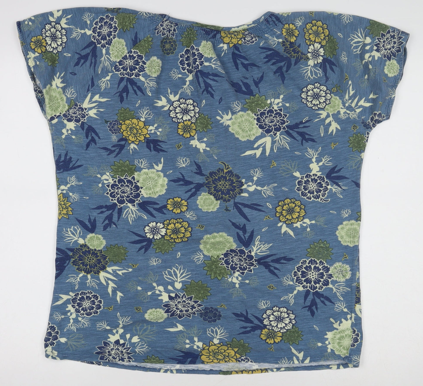 ISLE ESSENTIALS Women's Blue Floral Cotton Blend Short Sleeve T-Shirt Size M