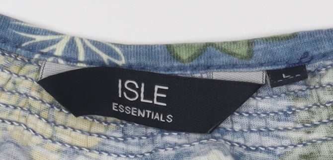 ISLE ESSENTIALS Women's Blue Floral Cotton Blend Short Sleeve T-Shirt Size M