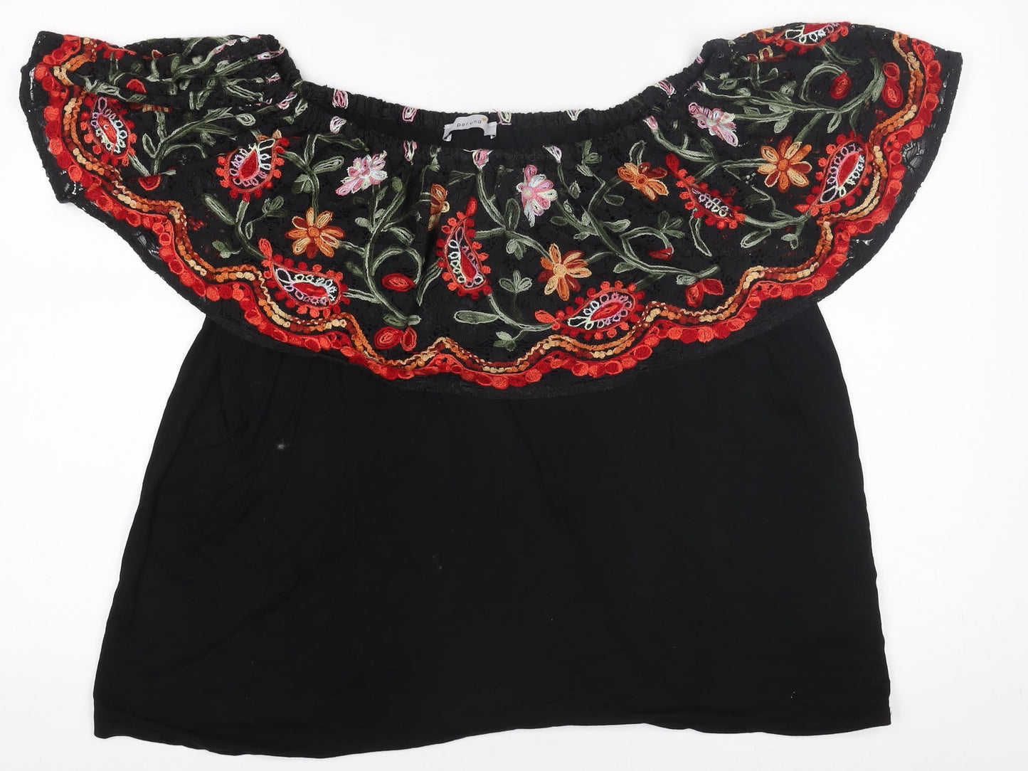 Marks and Spencer Per Una Women's Black Embroidered Off Shoulder Blouse Size 12